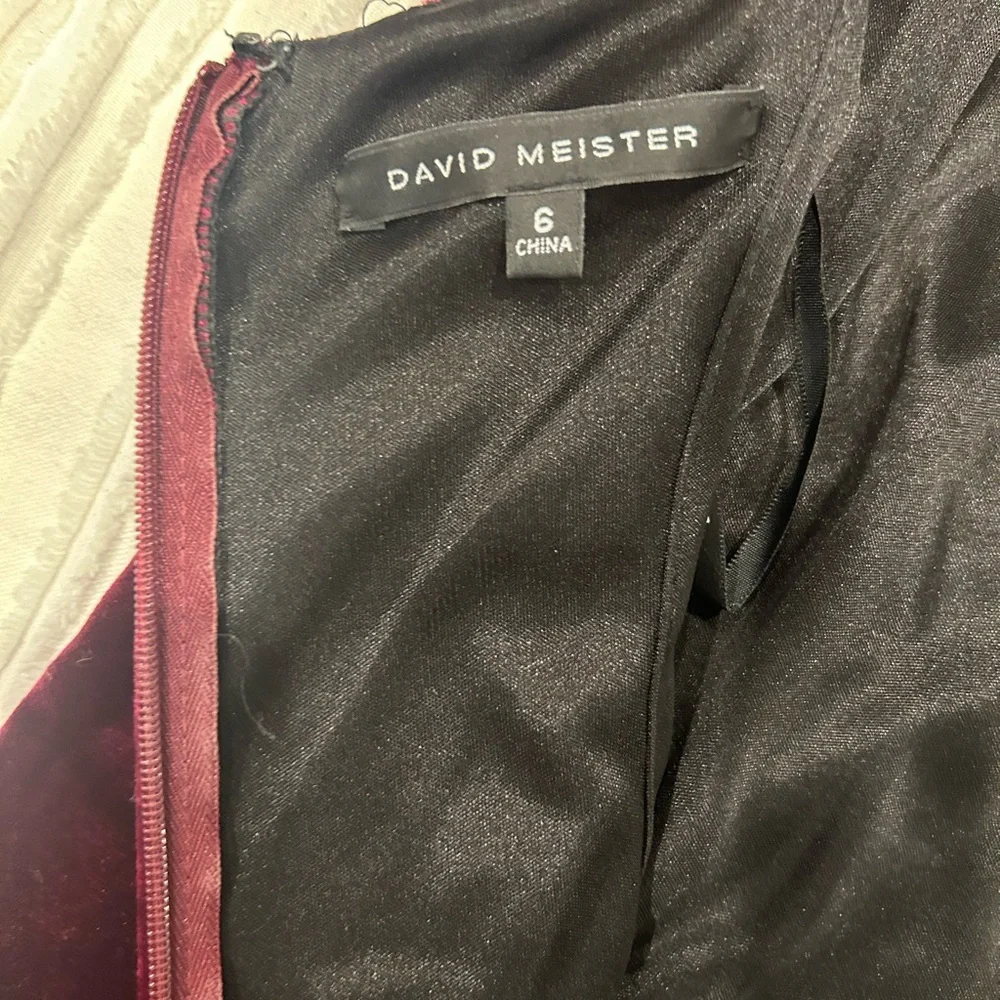 David Meister Velvet Burgundy Cocktail Dress with Crystal Cuffs - Picture 11 of 14